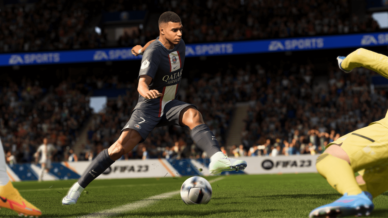 Killian Mbappé dans ses oeuvres bal au pied dans FIFA 23