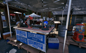 Over Jump Racing : l'accueil virtuel du jeu (?), avec une statue rétro de Sonic et un distributeur Gashapon à côté : si ce n'est pas un appel du pied à SEGA, je n'y comprends plus rien. Un beau clin d'oeil. ;)