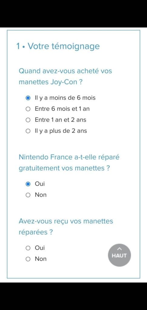 Guide Comment faire réparer sa manette Nintendo Switch gratuitement - Formulaire SI refus Nintendo France - TestMoiJeuxVideo.Fr - UFC Que Choisir - Nintendo 01