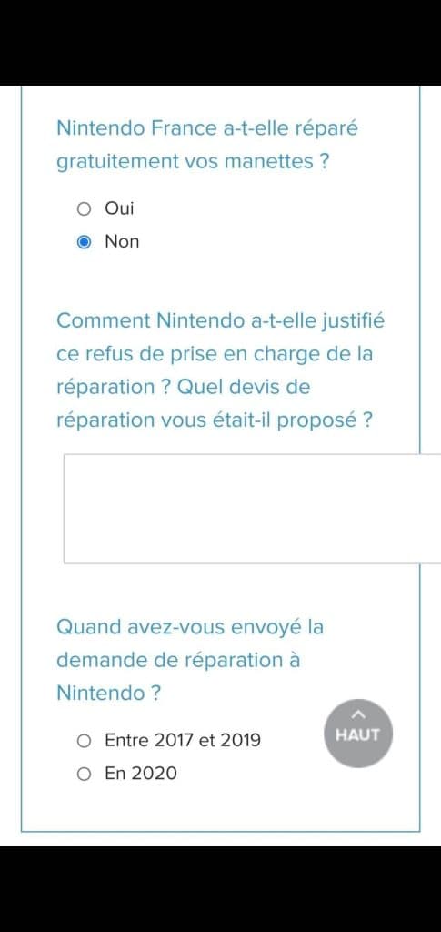 Guide Comment faire réparer sa manette Nintendo Switch gratuitement - Formulaire SI refus Nintendo France - TestMoiJeuxVideo.Fr - UFC Que Choisir - Nintendo 02