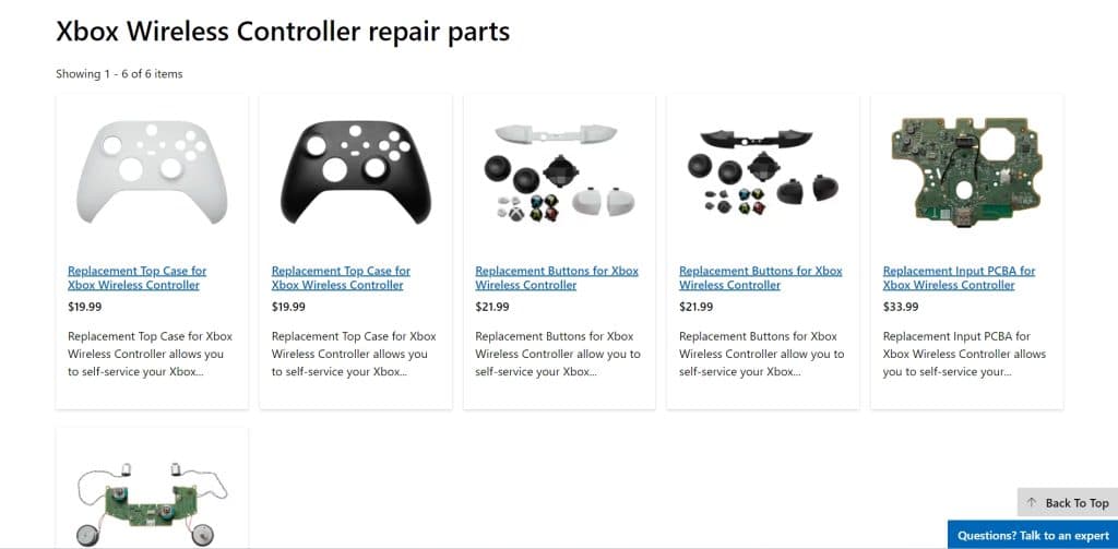 Quand Microsoft Xbox prend l'excellente décision de mettre à disposition la vente de pièces détachées pour manettes Xbox - Site Microsoft US