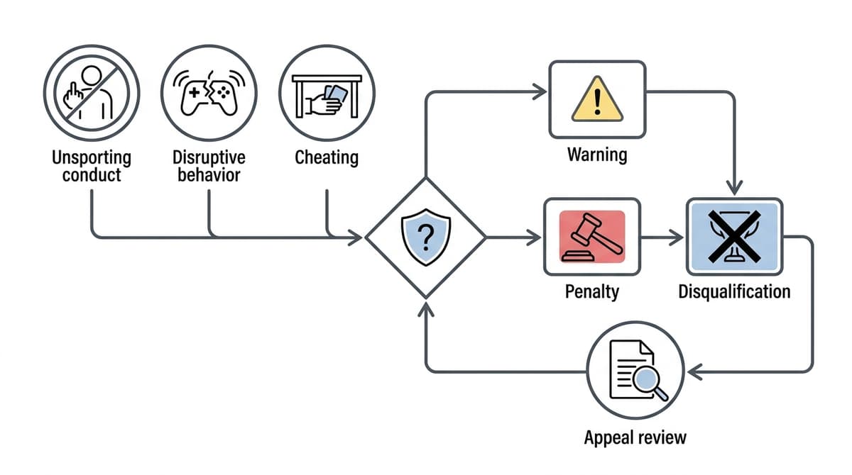 Framework of how rulings escalate from conduct issues to penalties and appeals