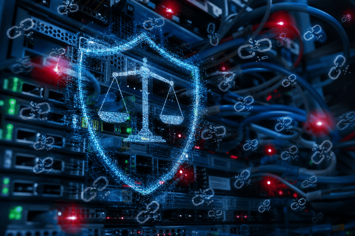 Security/legal enforcement visualization connected to repository takedowns.