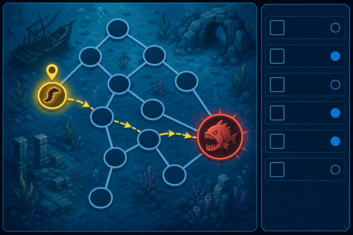 Node-based progress checklist from the Leech quest gate to the boss arena.