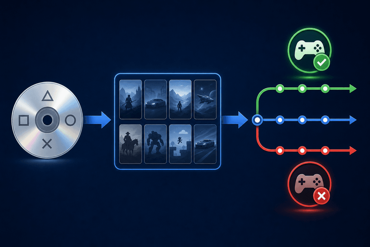 Conceptual flow from physical ownership to digitized access (symbols only).
