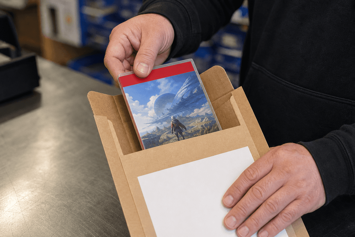 Shipping/mail preparation visual for preorder fulfillment.