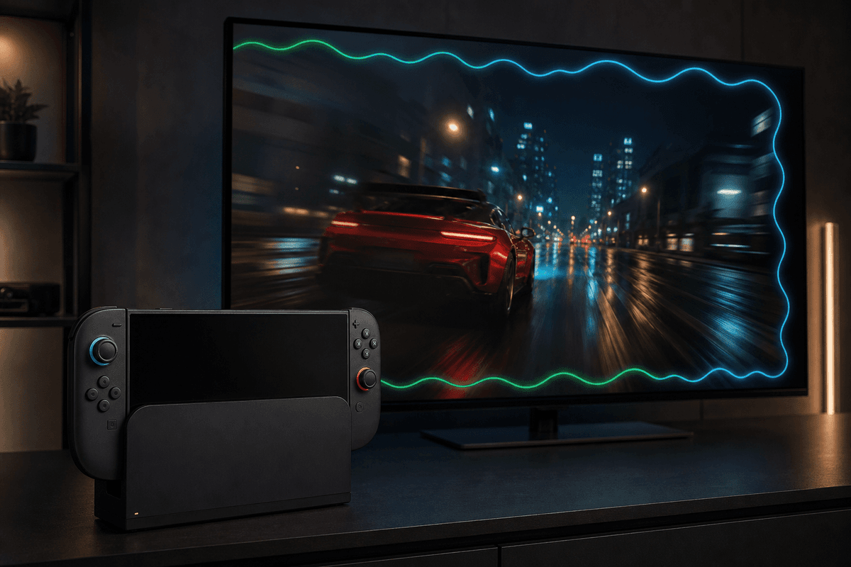Switch 2 in TV mode with a visual cue for VRR.