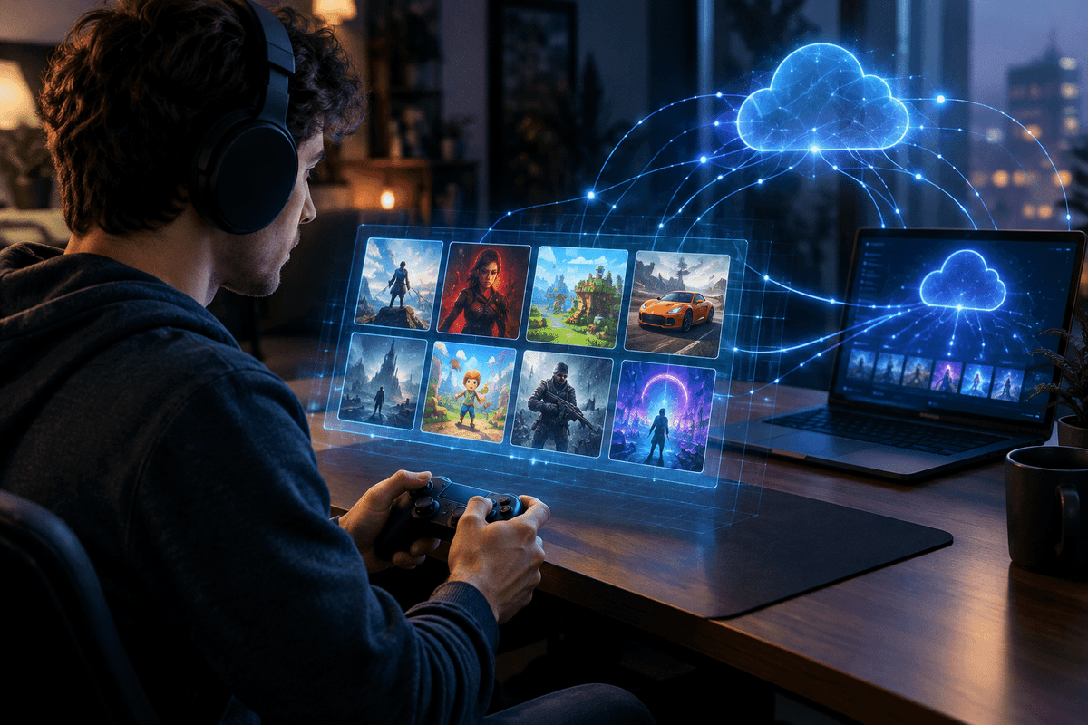 Cloud gaming experience connecting to a PC game catalog.