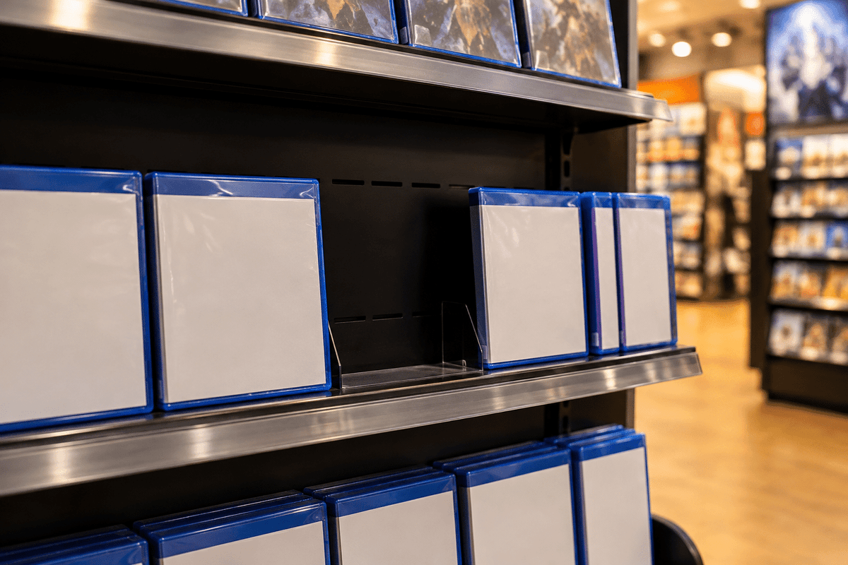 Physical game shelves may become less common as publishers move to digital-only releases.