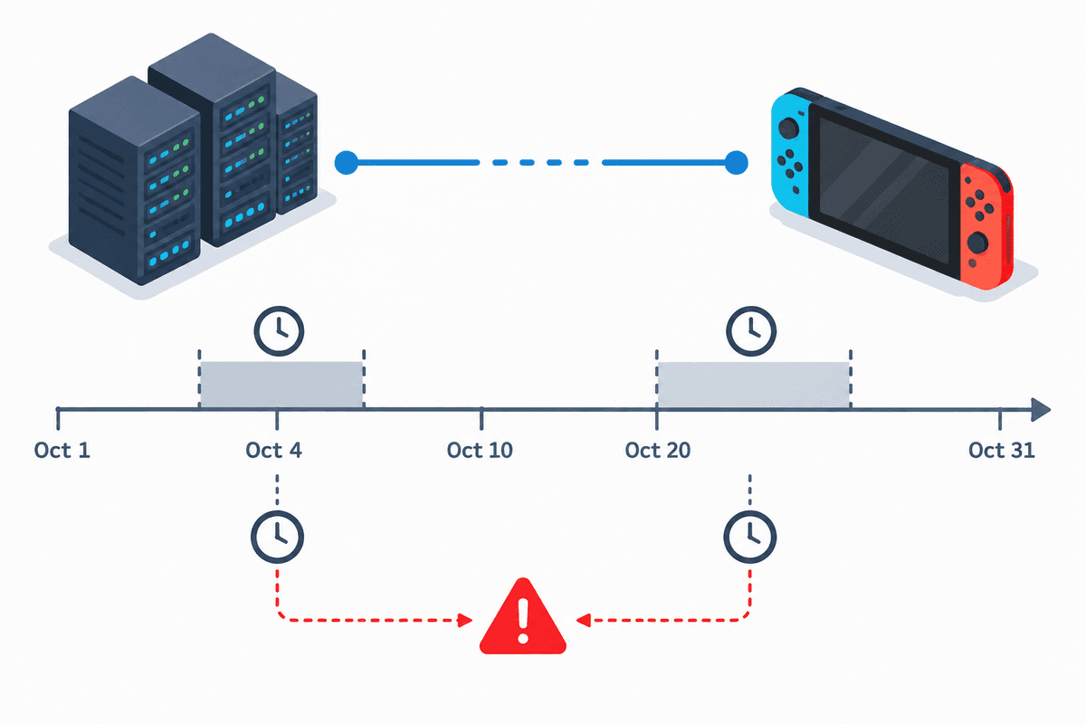 Timeline showing scheduled maintenance windows and how redemptions can fail during downtime.