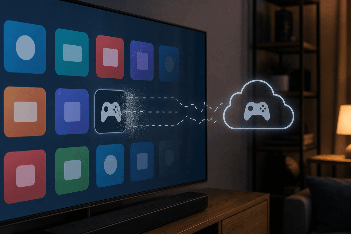 Visual metaphor for app support ending: connectivity links fading from a smart TV app.