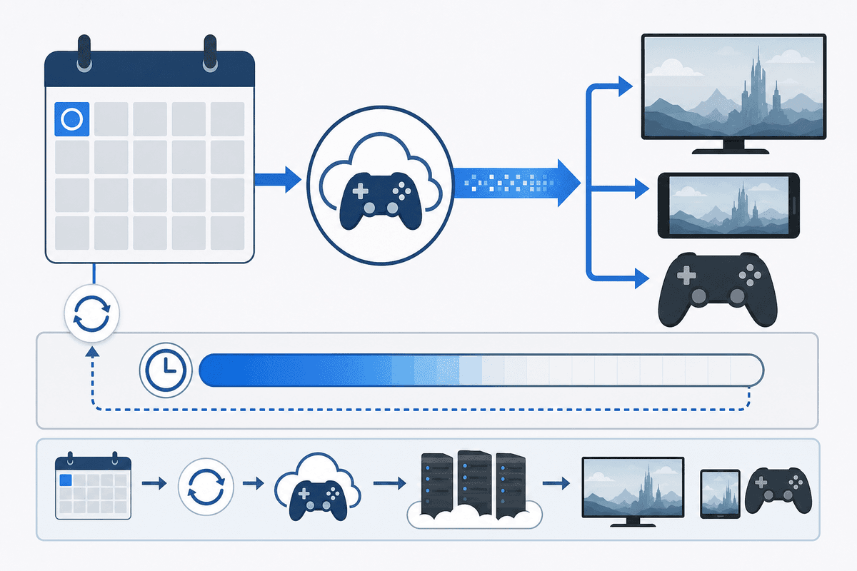 Monthly cloud hour quota reset and consumption flow diagram.